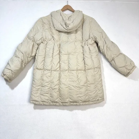 Vintage 70s Puffer Coat Cream Quilted Down Hooded Jacket Parka 60s Retro Large - Picture 5 of 5